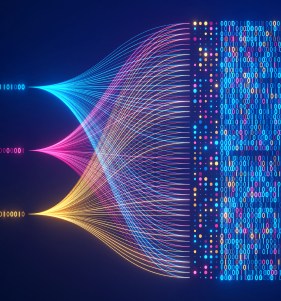 image showing digital data flowing to represent AI and Large Language Models